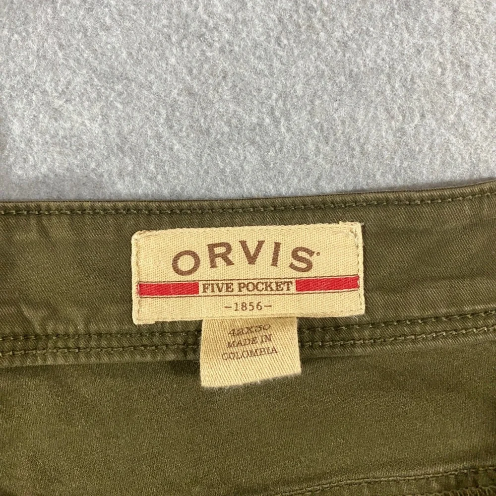 Orvis Five Pocket Pants Mens 42x29 Olive Green Cotton Stretch Straight Leg Twill